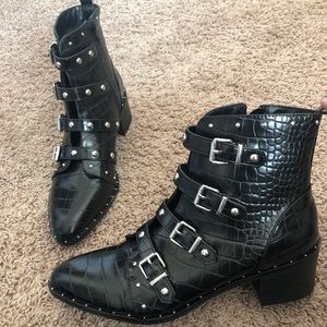 Black leather studded boots